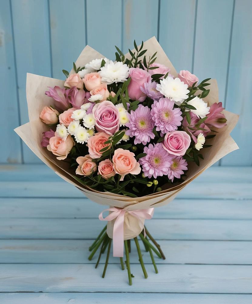 Букет цветов из: Хризантемы, Розы и Альстромерии в Искитиме