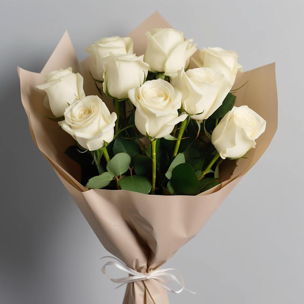 Букет 9 Белых роз Эдлесс Лав в Искитиме