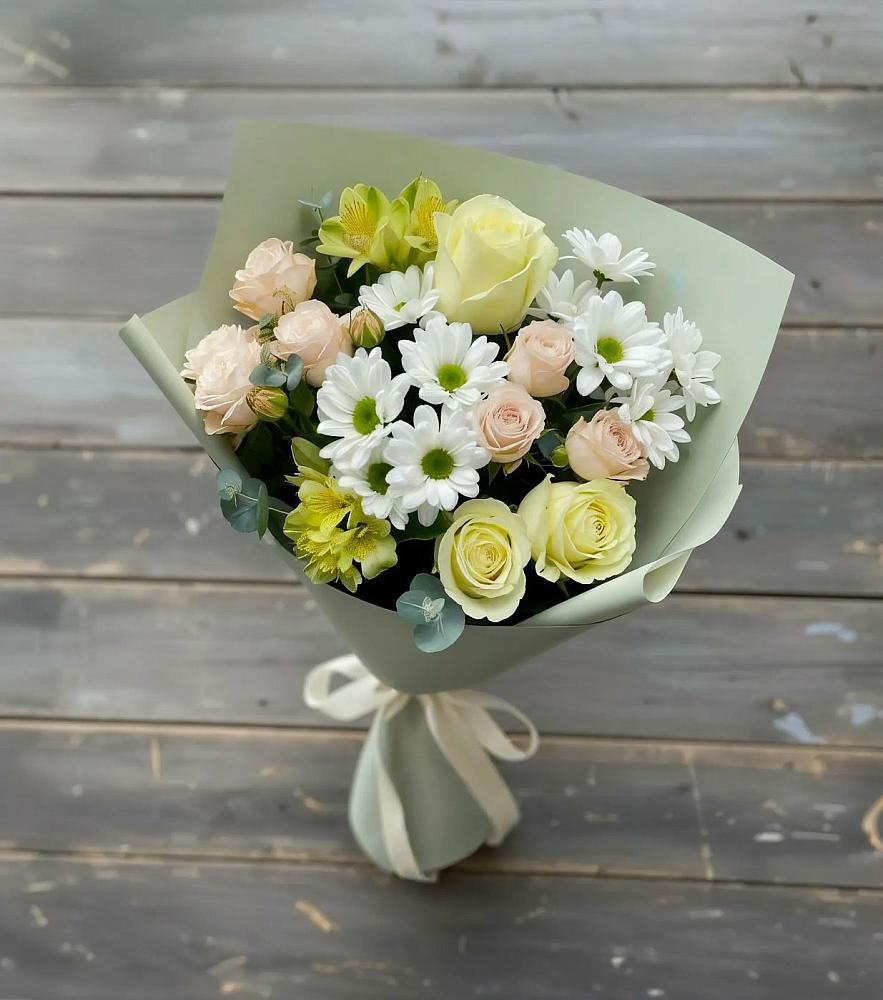 Букет цветов из: Альстромерии, Розы и Хризантемы в Искитиме