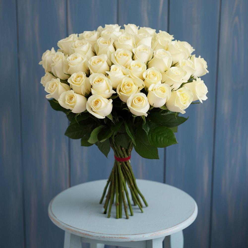 Букет 51 Белая роза Эдлесс Лав в Искитиме