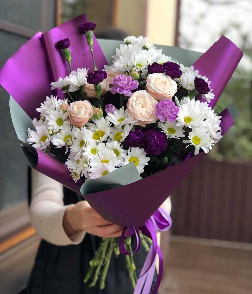 Букет цветов из: Хризантемы, Гвоздики и Розы в Искитиме