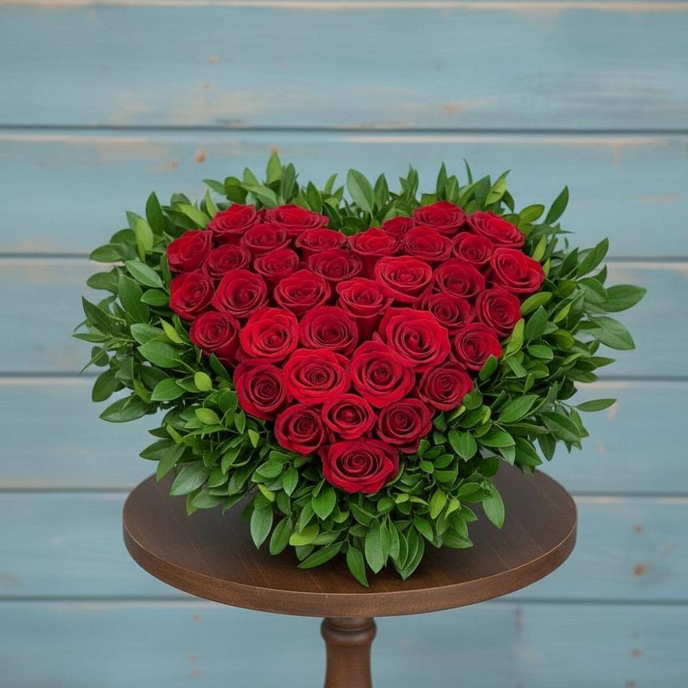 Цветочная композиция из Розы в виде сердца в Искитиме