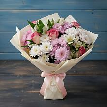 Букет цветов из:  Хризантемы, Альстромерии и Розы в Искитиме