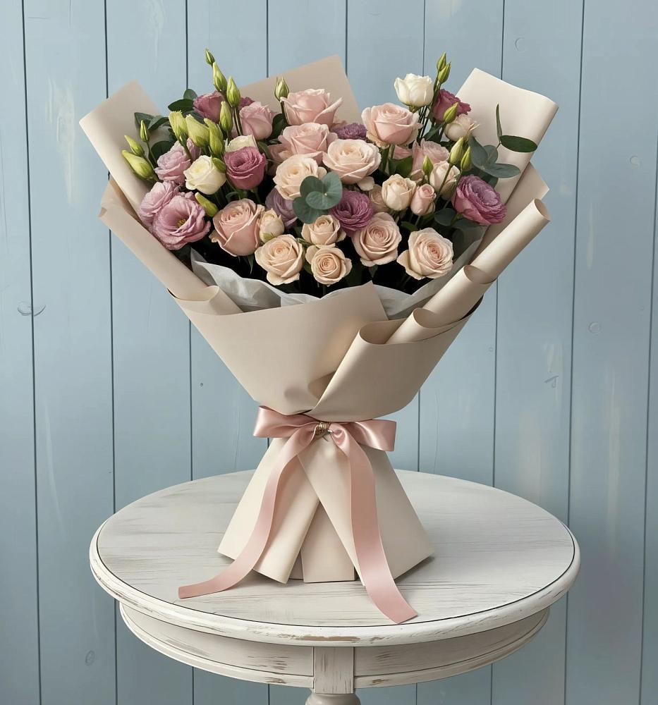 Букет цветов из: Розы и Лизиантусы в Искитиме