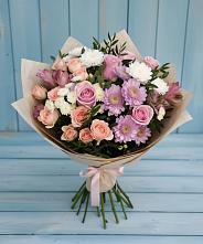 Букет цветов из:  Хризантемы, Розы и Альстромерии в Искитиме