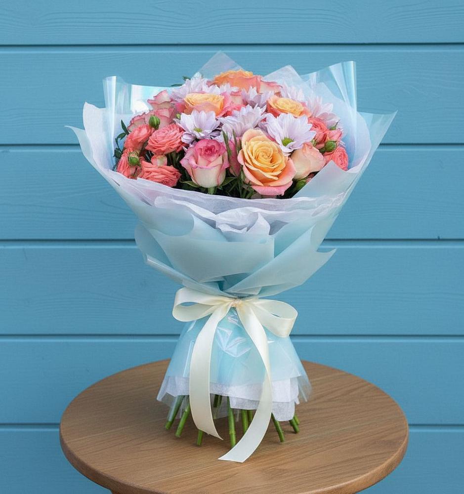 Букет цветов из: Хризантемы и Розы в Искитиме