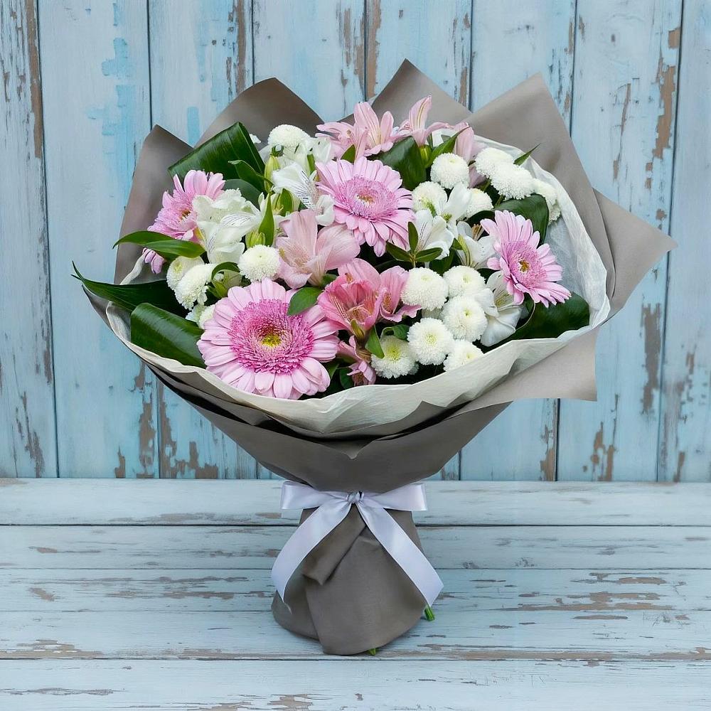 Букет цветов из: Герберы, Альстромерии и Хризантемы в Искитиме